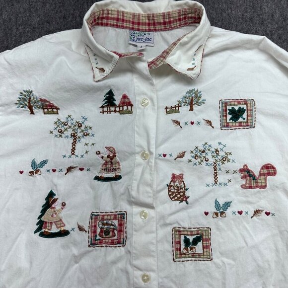 JacJac Vintage Womens Embroidered Cottage Button Up Shirt Size L? White Cotton - Picture 5 of 15